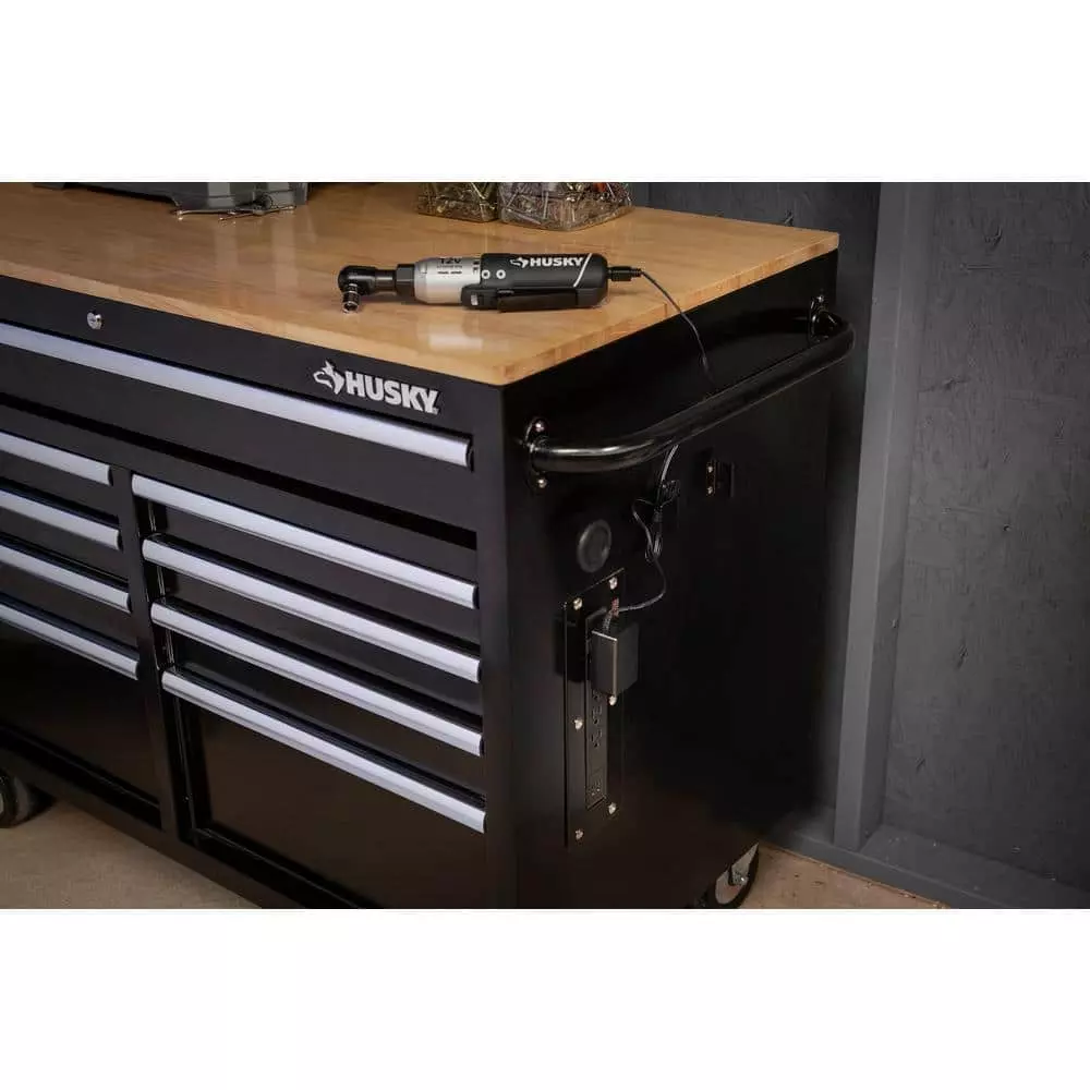 Husky 46 in. W x 24.5 in. D Standard Duty 9-Drawer Mobile Workbench Tool Chest with Solid Wood Top in Gloss Black 12 Husky 46 in. W x 24.5 in. D Standard Duty 9-Drawer Mobile Workbench Tool Chest with Solid Wood Top in Gloss Black - Image 10