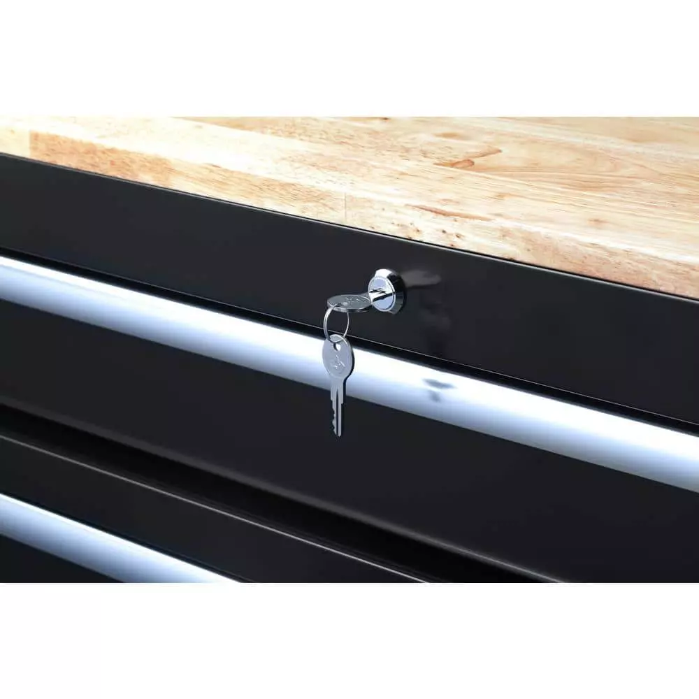 Husky 46 in. W x 24.5 in. D Standard Duty 9-Drawer Mobile Workbench Tool Chest with Solid Wood Top in Gloss Black 11 Husky 46 in. W x 24.5 in. D Standard Duty 9-Drawer Mobile Workbench Tool Chest with Solid Wood Top in Gloss Black - Image 9