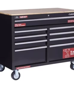 Husky 46 in. W x 24.5 in. D Standard Duty 9-Drawer Mobile Workbench Tool Chest with Solid Wood Top in Gloss Black 22 Husky 46 in. W x 24.5 in. D Standard Duty 9-Drawer Mobile Workbench Tool Chest with Solid Wood Top in Gloss Black -FixPro Store gloss black with silver trim husky mobile workbenches h46mwc9v2 66 1000