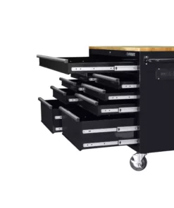 Husky 46 in.W x 51 in. D Standard Duty 9-Drawer Mobile Workbench with Solid Top Full Length Extension Table in Black -FixPro Store gloss black with silver trim husky mobile workbenches hotc4609b15m 1f 1000