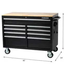 Husky 46 in.W x 51 in. D Standard Duty 9-Drawer Mobile Workbench with Solid Top Full Length Extension Table in Black -FixPro Store gloss black with silver trim husky mobile workbenches hotc4609b15m 66 1000