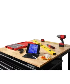 Husky 46 in.W x 51 in. D Standard Duty 9-Drawer Mobile Workbench with Solid Top Full Length Extension Table in Black -FixPro Store gloss black with silver trim husky mobile workbenches hotc4609b15m a0 1000