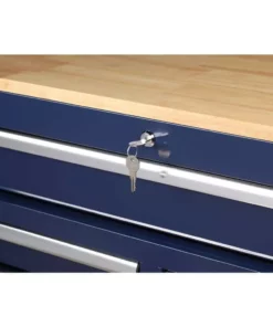 Husky 46 in. W x 24.5 in. D Standard Duty 9-Drawer Mobile Workbench Tool Chest with Solid Wood Top in Gloss Blue -FixPro Store gloss blue with silver trim husky mobile workbenches h46mwc9gbv2 1f 1000