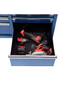 Husky 46 in. W x 24.5 in. D Standard Duty 9-Drawer Mobile Workbench Tool Chest with Solid Wood Top in Gloss Blue -FixPro Store gloss blue with silver trim husky mobile workbenches h46mwc9gbv2 4f 1000