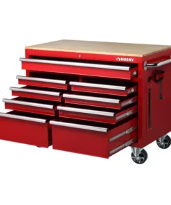 Husky 46 in. W x 24.5 in. D 9-Drawer Gloss Red Deep Tool Chest Mobile Workbench with Hardwood Top 13 Husky 46 in. W x 24.5 in. D 9-Drawer Gloss Red Deep Tool Chest Mobile Workbench with Hardwood Top -FixPro Store gloss red husky mobile workbenches h46mwc9rv2 c c3 1000