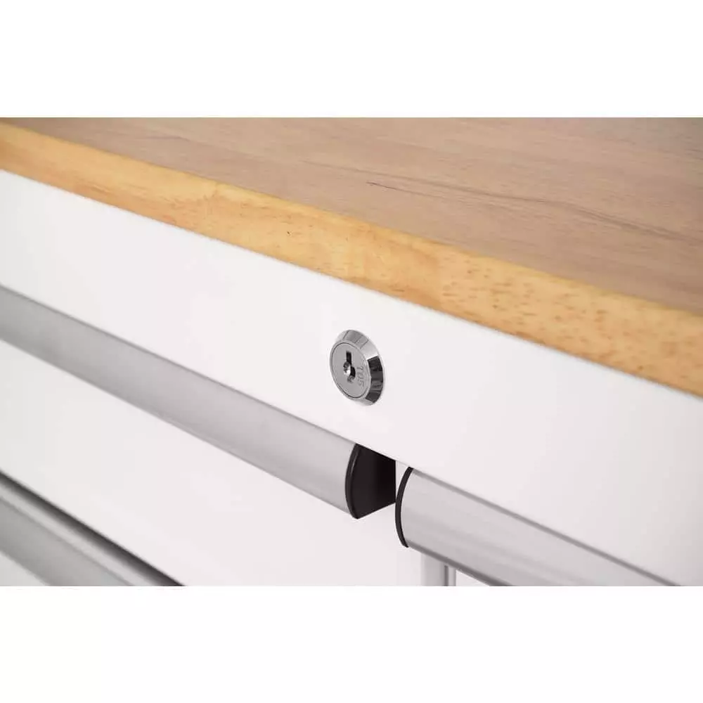 Husky 36 in. 3-Drawer with Solid Wood Top in Gloss White Utility Cart 6 Husky 36 in. 3-Drawer with Solid Wood Top in Gloss White Utility Cart - Image 4