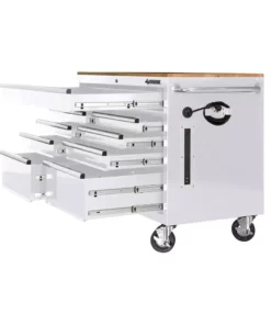 Husky 46 in. W x 24.5 in D Standard Duty 9-Drawer Mobile Workbench Tool Chest with Solid Wood Top in Gloss White 21 Husky 46 in. W x 24.5 in D Standard Duty 9-Drawer Mobile Workbench Tool Chest with Solid Wood Top in Gloss White -FixPro Store gloss white with silver trim husky mobile workbenches hotc4609bj6m 4f 1000