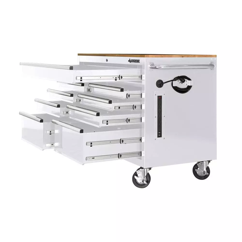 Husky 46 in. W x 24.5 in D Standard Duty 9-Drawer Mobile Workbench Tool Chest with Solid Wood Top in Gloss White 9 Husky 46 in. W x 24.5 in D Standard Duty 9-Drawer Mobile Workbench Tool Chest with Solid Wood Top in Gloss White - Image 7