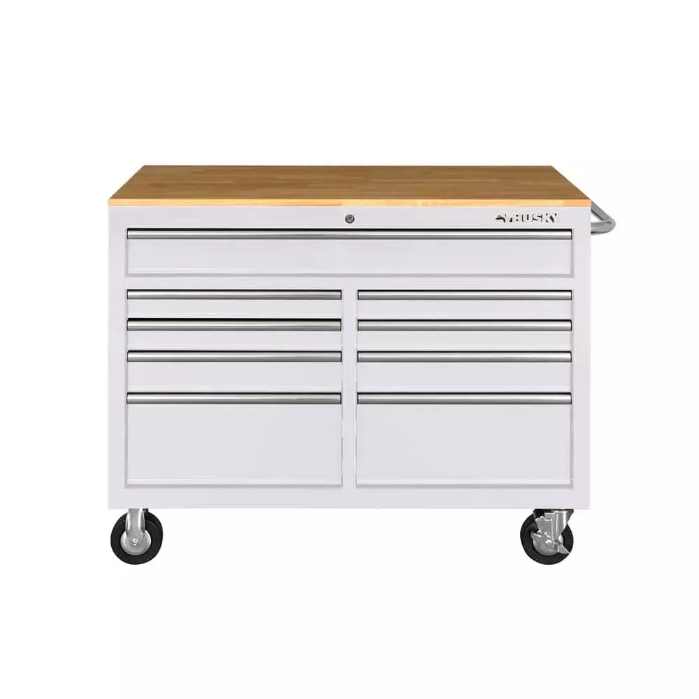 Husky 46 in. W x 24.5 in D Standard Duty 9-Drawer Mobile Workbench Tool Chest with Solid Wood Top in Gloss White 8 Husky 46 in. W x 24.5 in D Standard Duty 9-Drawer Mobile Workbench Tool Chest with Solid Wood Top in Gloss White - Image 6