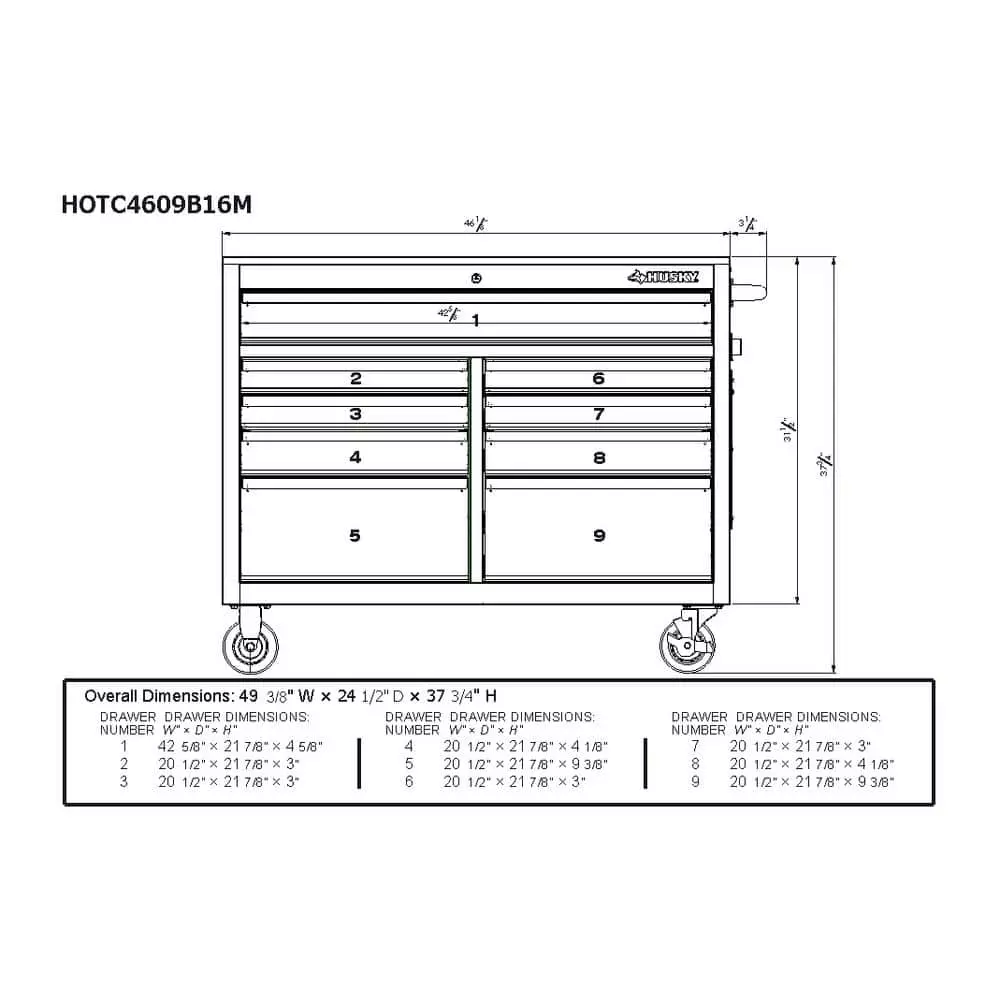 Husky 46 in. W x 24.5 in D Standard Duty 9-Drawer Mobile Workbench Tool Chest with Solid Wood Top in Gloss White 14 Husky 46 in. W x 24.5 in D Standard Duty 9-Drawer Mobile Workbench Tool Chest with Solid Wood Top in Gloss White - Image 12