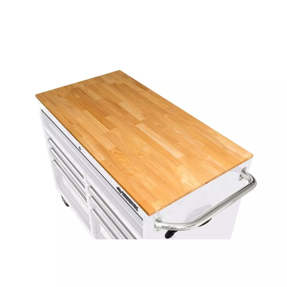 Husky 46 in. W x 24.5 in D Standard Duty 9-Drawer Mobile Workbench Tool Chest with Solid Wood Top in Gloss White 12 Husky 46 in. W x 24.5 in D Standard Duty 9-Drawer Mobile Workbench Tool Chest with Solid Wood Top in Gloss White - Image 10