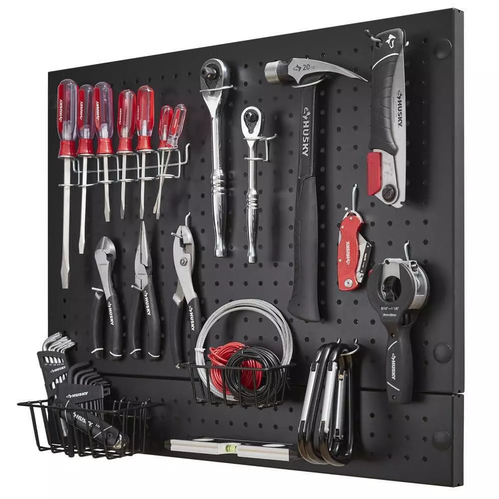 Husky Steel Pegboard Set in Black (28 in. W x 23.5 in H) for Heavy Duty Welded Steel Garage Storage System 6 Husky Steel Pegboard Set in Black (28 in. W x 23.5 in H) for Heavy Duty Welded Steel Garage Storage System - Image 4