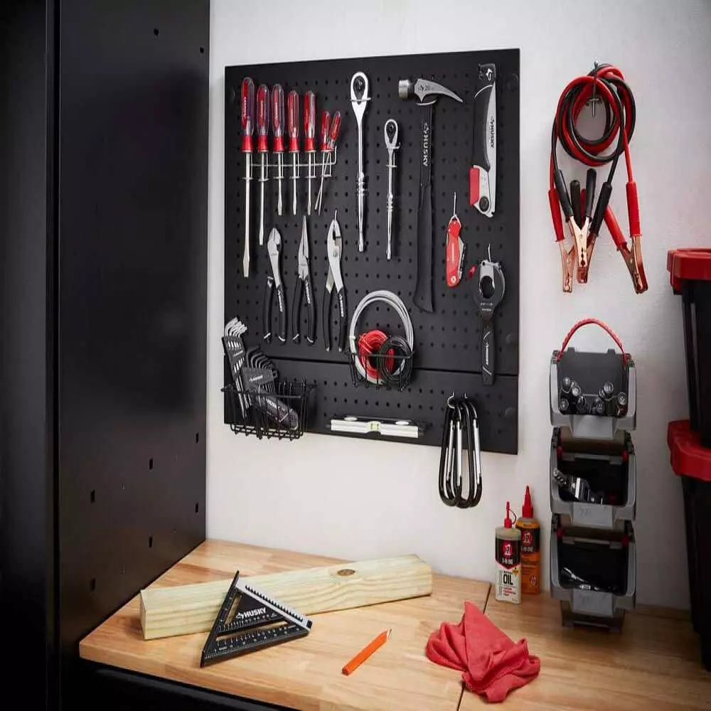 Husky Steel Pegboard Set in Black (28 in. W x 23.5 in H) for Heavy Duty Welded Steel Garage Storage System 4 Husky Steel Pegboard Set in Black (28 in. W x 23.5 in H) for Heavy Duty Welded Steel Garage Storage System - Image 2