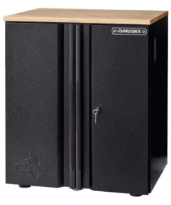 Husky Pro Duty Welded 20-Gauge Steel 2-Door Garage Base Cabinet in Black LINE-X (28 in. W x 33 in. H x 21.5 in. D)