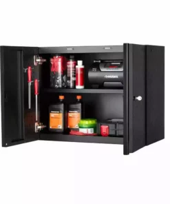 Husky Pro Duty Welded 20-Gauge Steel Wall Mounted Garage Cabinet in Black LINE-X (28 in. W x 22 in. H x 14 in. D) -FixPro Store husky black linex husky wall mounted cabinets htc1000010 lx a0 1000
