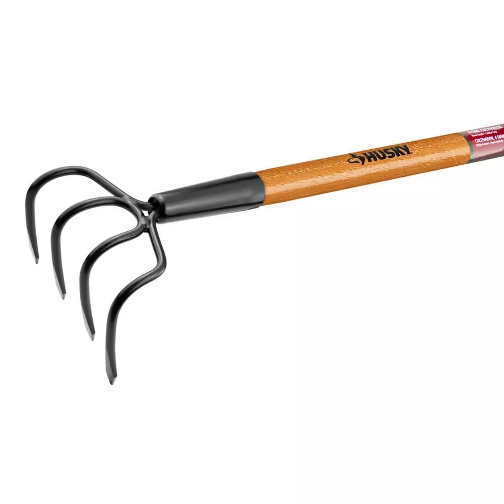 Husky 51 in. L Wood Handle 4-Tine Cultivator 4 Husky 51 in. L Wood Handle 4-Tine Cultivator - Image 2