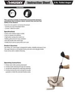 Husky 3 ft. Toilet Auger -FixPro Store husky drain snakes 82 972 111 40 1000