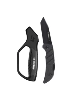Husky 3 in. Sharpener and Nylon Handle Sporting 3 in. Steel Clip Point Straight Edge Folding Knife Tactical Knife