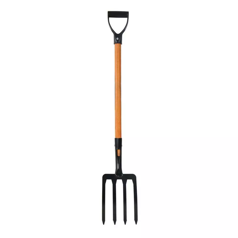 Husky 28 in. Short Wood Handle 4-Tine Spading Fork with D -Grip 4 Husky 28 in. Short Wood Handle 4-Tine Spading Fork with D -Grip - Image 2