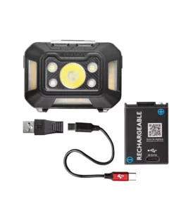Husky 650 Lumens Dual-Power Broad Range LED Headlamp 9 Modes with USB Port and Rechargeable Battery
