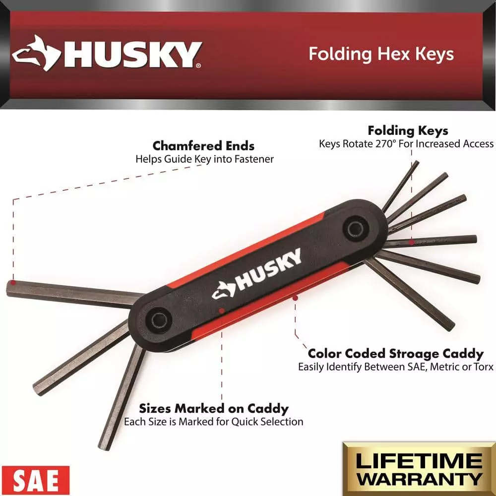 Husky Mini Folding Hex Key Set (9-Piece SAE, 8-Piece MM) 5 Husky Mini Folding Hex Key Set (9-Piece SAE, 8-Piece MM) - Image 3