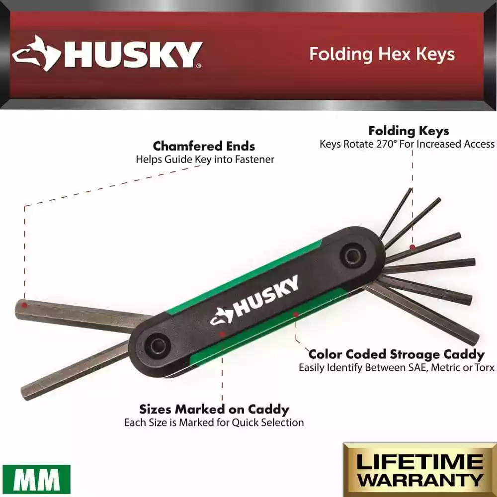 Husky Mini Folding Hex Key Set (9-Piece SAE, 8-Piece MM) 4 Husky Mini Folding Hex Key Set (9-Piece SAE, 8-Piece MM) - Image 2