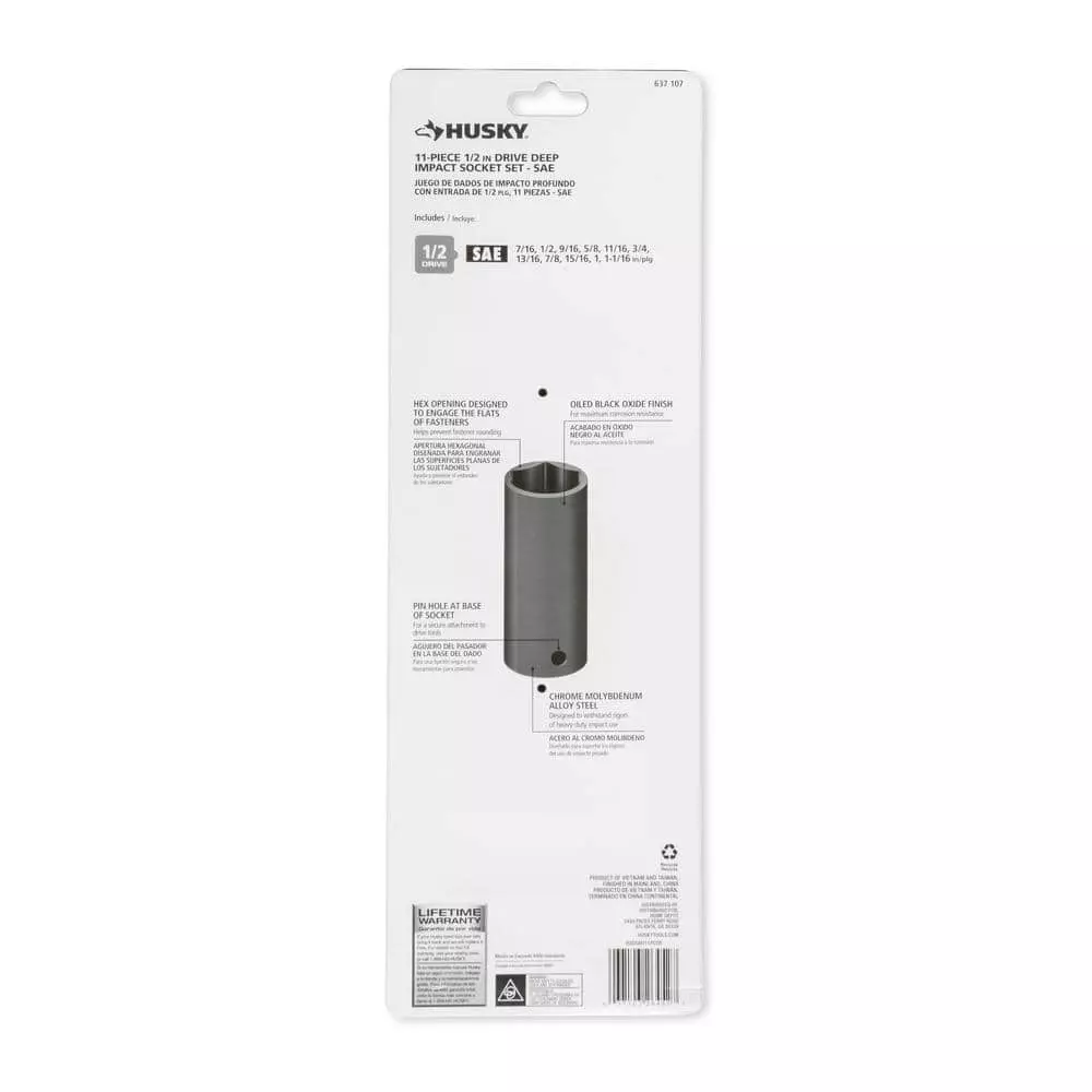 Husky 1/2 in. Drive Deep SAE Impact Socket Set (11-Piece) 7 Husky 1/2 in. Drive Deep SAE Impact Socket Set (11-Piece) - Image 5