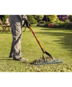 Husky 54 in. Long Wood Handle 19-Tine Adjustable Thatch Rake -FixPro Store husky landscaping rakes 77113 950 4f 1000