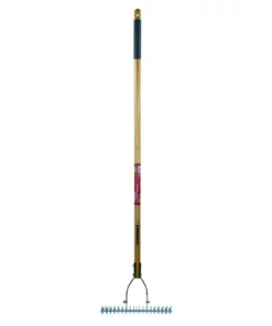 Husky 54 in. Long Wood Handle 19-Tine Adjustable Thatch Rake