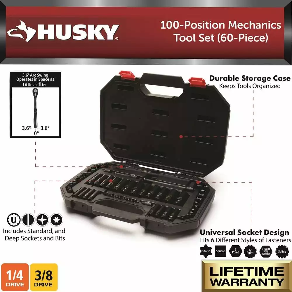 Husky 3/8 in. Drive 100-Position Universal SAE and Metric Mechanics Tool Set (60-Piece) 5 Husky 3/8 in. Drive 100-Position Universal SAE and Metric Mechanics Tool Set (60-Piece) - Image 3