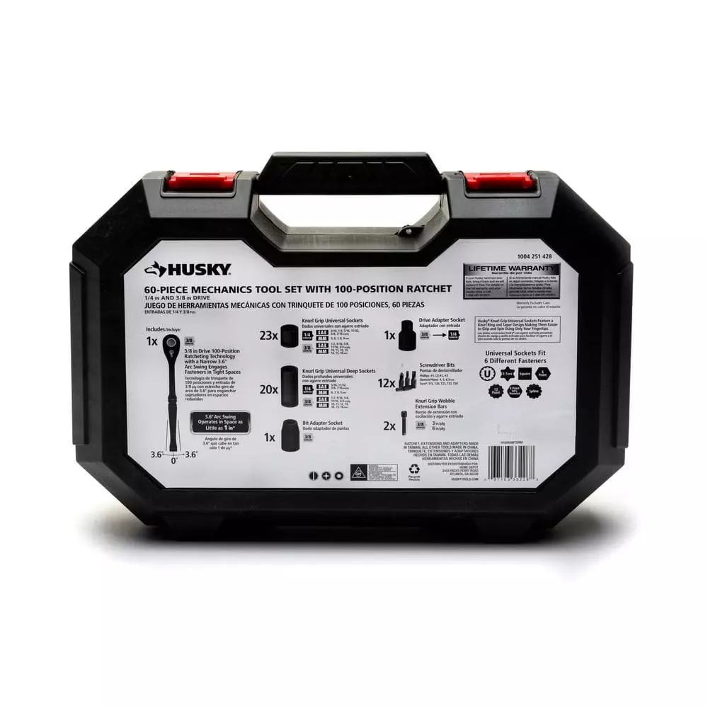 Husky 3/8 in. Drive 100-Position Universal SAE and Metric Mechanics Tool Set (60-Piece) 12 Husky 3/8 in. Drive 100-Position Universal SAE and Metric Mechanics Tool Set (60-Piece) - Image 10