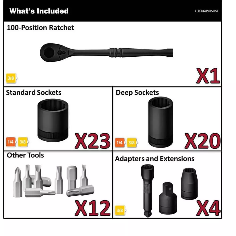 Husky 3/8 in. Drive 100-Position Universal SAE and Metric Mechanics Tool Set (60-Piece) 4 Husky 3/8 in. Drive 100-Position Universal SAE and Metric Mechanics Tool Set (60-Piece) - Image 2