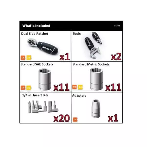 Husky 1/4 in. and 3/8 in. Stubby Ratchet and Socket Set (46-Piece) 4 Husky 1/4 in. and 3/8 in. Stubby Ratchet and Socket Set (46-Piece) - Image 2