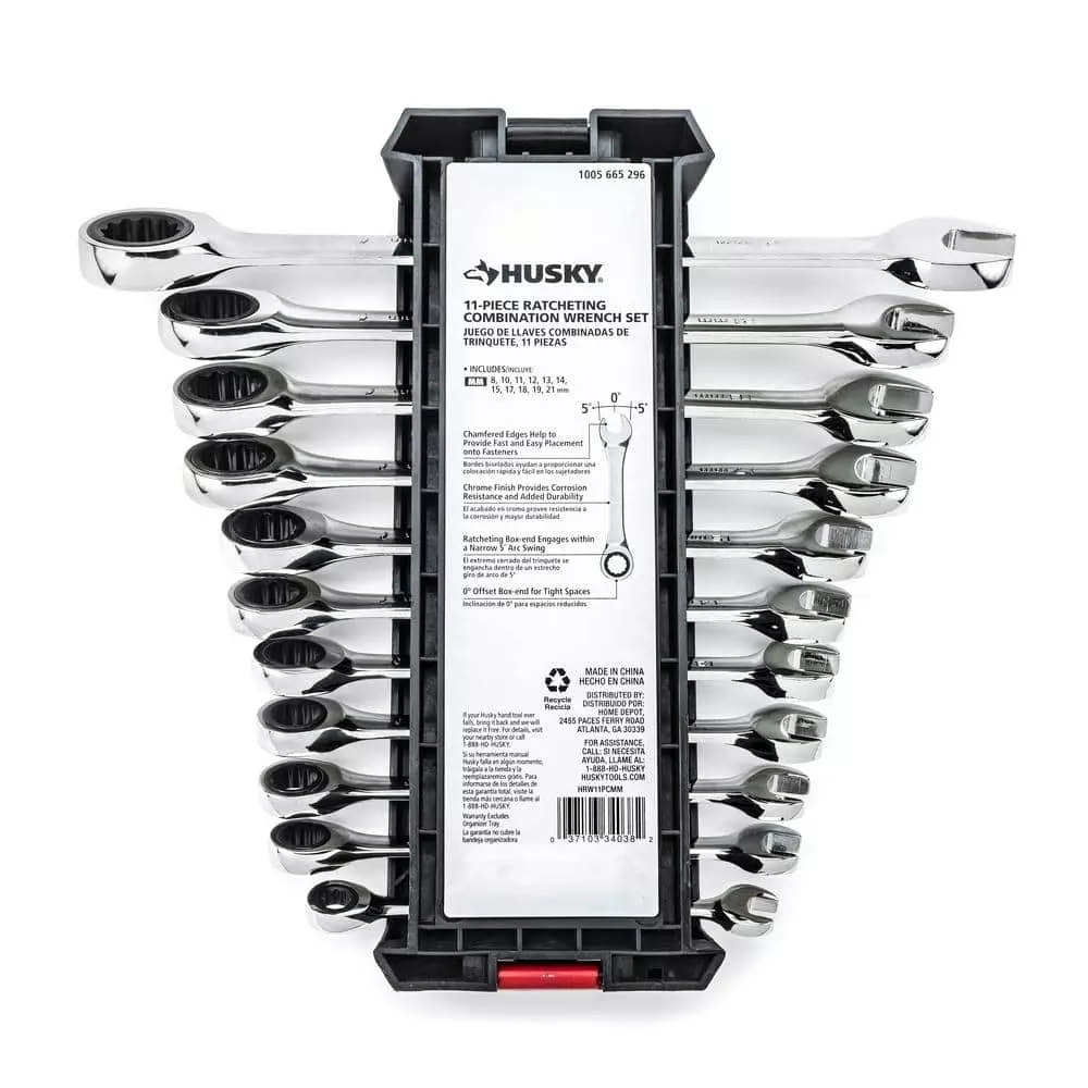 Husky Ratcheting Metric Combination Wrench Set (11-Piece) 6 Husky Ratcheting Metric Combination Wrench Set (11-Piece) - Image 4