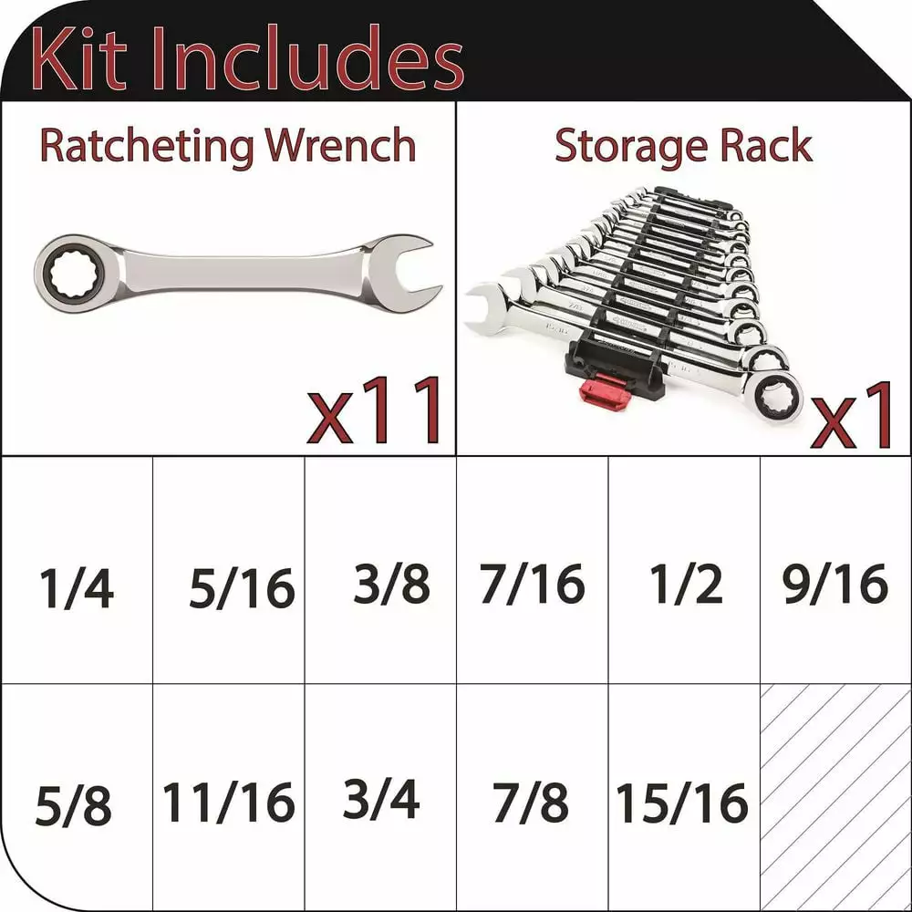 Husky Ratcheting SAE Combination Wrench Set (11-Piece) 4 Husky Ratcheting SAE Combination Wrench Set (11-Piece) - Image 2