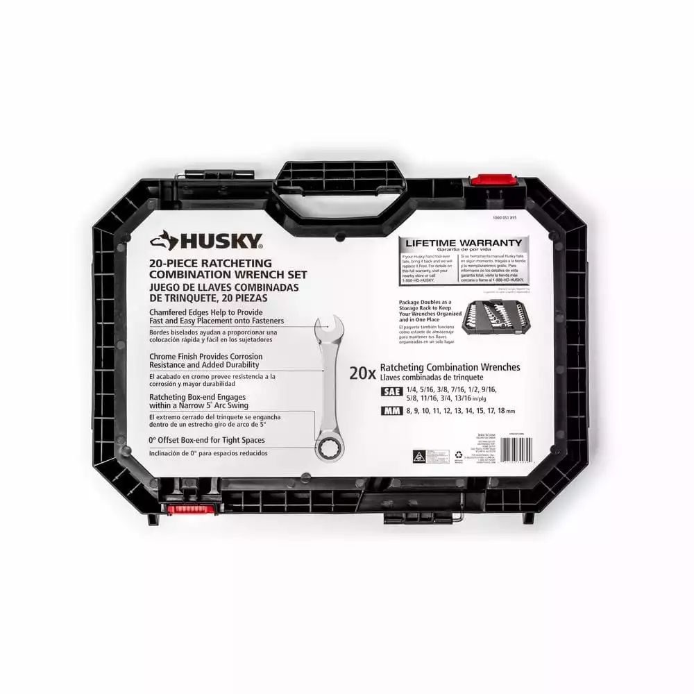 Husky 72-Tooth Ratcheting SAE/MM Combination Wrench Set (20-Piece) 12 Husky 72-Tooth Ratcheting SAE/MM Combination Wrench Set (20-Piece) - Image 10