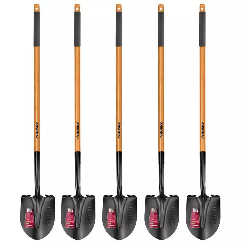 Husky 5-Piece 47 in. L Wood Handle Carbon Steel Digging Shovel with Grip Garden Tool Set 3 Husky 5-Piece 47 in. L Wood Handle Carbon Steel Digging Shovel with Grip Garden Tool Set
