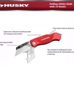 Husky Folding Lock-Back Utility Knife, Red with 10-Blades -FixPro Store husky utility knives 99979 4f 1000