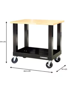 Husky 3 ft. Portable Solid Wood Top Workbench with Casters in Black -FixPro Store husky workbenches g3600s us 76 1000