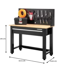 Husky 4 ft. Solid Wood Top Workbench in Black with Pegboard and 1 Drawer -FixPro Store husky workbenches g4801s us 76 1000