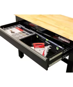 Husky 4 ft. Solid Wood Top Workbench in Black with Pegboard and 1 Drawer -FixPro Store husky workbenches g4801s us a0 1000