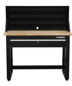 Husky 4 ft. Solid Wood Top Workbench in Black with Pegboard and 1 Drawer -FixPro Store husky workbenches g4801s us c3 1000