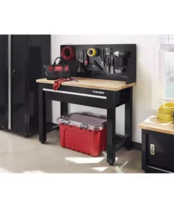 Husky 4 ft. Solid Wood Top Workbench in Black with Pegboard and 1 Drawer -FixPro Store husky workbenches g4801s us e1 1000