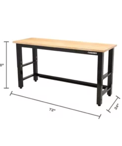Husky 6 ft. Adjustable Height Solid Wood Top Workbench in Black for Ready to Assemble Steel Garage Storage System -FixPro Store husky workbenches g7200s us a0 1000
