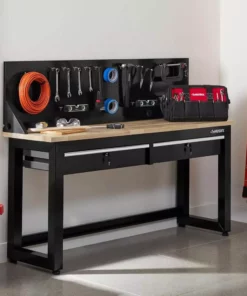 Husky 6 ft. Solid Wood Top Workbench in Black with Pegboard and 2 Drawers -FixPro Store husky workbenches g7202s us 31 1000