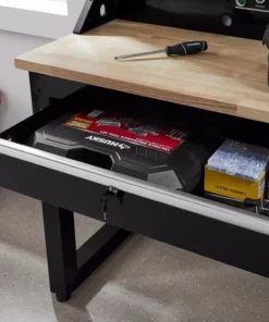 Husky 6 ft. Solid Wood Top Workbench in Black with Pegboard and 2 Drawers -FixPro Store husky workbenches g7202s us 40 1000