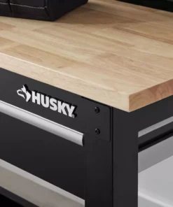 Husky 6 ft. Solid Wood Top Workbench in Black with Pegboard and 2 Drawers -FixPro Store husky workbenches g7202s us e1 1000