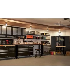 Husky 8 ft. Adjustable Height Solid Wood Top Workbench in Black for Ready to Assemble Steel Garage Storage System -FixPro Store husky workbenches g9600 us1 e1 1000