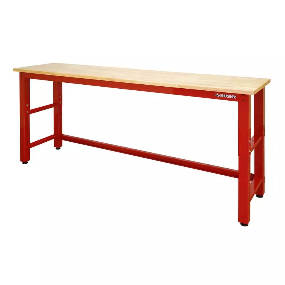 Husky 8 ft. Adjustable Height Solid Wood Top Workbench in Red for Ready to Assemble Steel Garage Storage System 3 Husky 8 ft. Adjustable Height Solid Wood Top Workbench in Red for Ready to Assemble Steel Garage Storage System
