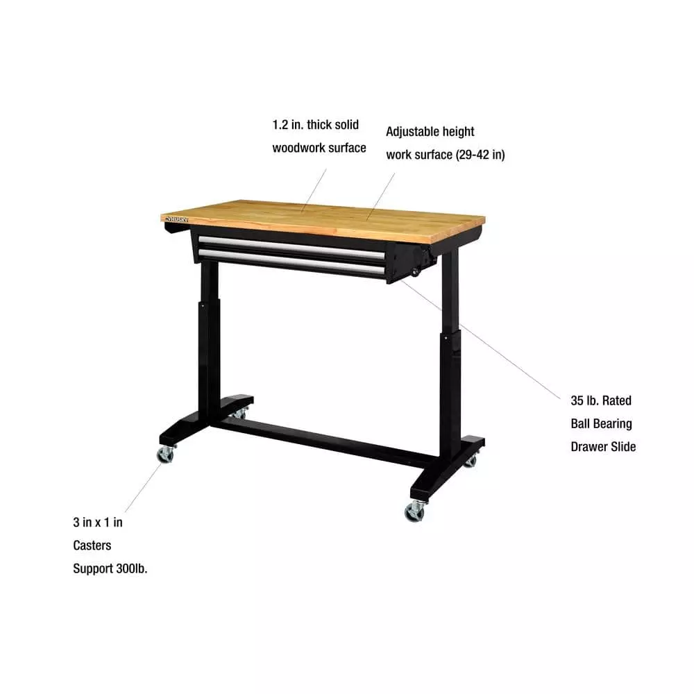 Husky 46 in. Adjustable Height Work Table with 2-Drawers in Black 7 Husky 46 in. Adjustable Height Work Table with 2-Drawers in Black - Image 5